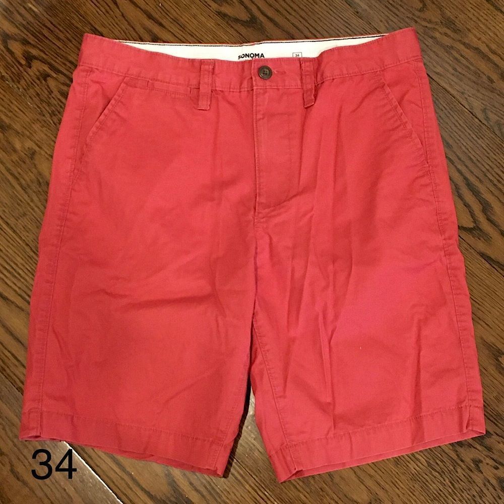 SONOMA Mens Muted Red Flat Front Chino Shorts Sz 34